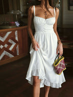 Women's Sleeveless Midi Dress with Ruffle Hem Detail 1