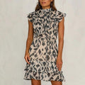 Women's Sleeveless Midi Dress with Ruffle Neckline and Belted Waist 1