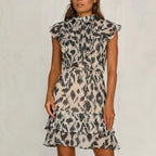 Women's Sleeveless Midi Dress with Ruffle Neckline and Belted Waist 1