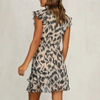 Women's Sleeveless Midi Dress with Ruffle Neckline and Belted Waist 4