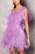Women's Sleeveless Mini Dress with Fringe Detailing and Sequin Accents 1