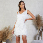 Women's Sleeveless Mini Dress with Fringe Detailing and Sequin Accents 6