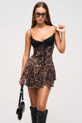 Women's Sleeveless Mini Dress with High Waist and Leopard Print 1