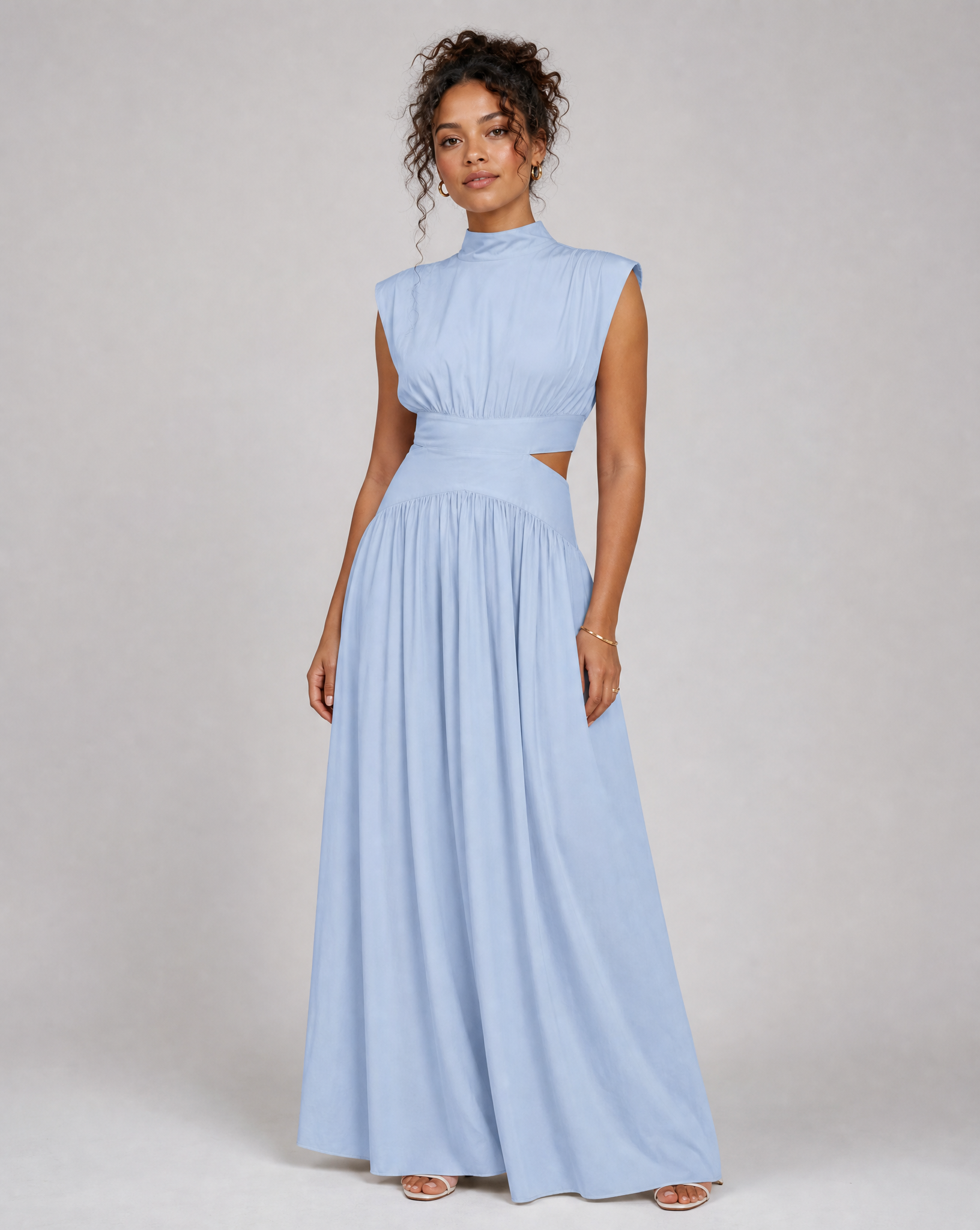 Women's Sleeveless Mock Neck Maxi Dress with Side Cutouts 1