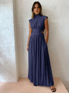 Women's Sleeveless Mock Neck Maxi Dress with Side Cutouts 3