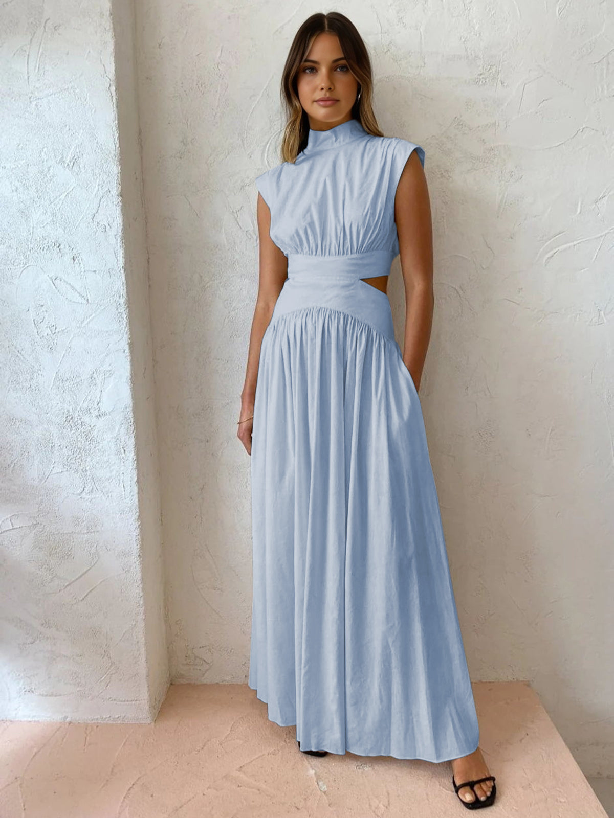 Women's Sleeveless Mock Neck Maxi Dress with Side Cutouts 4