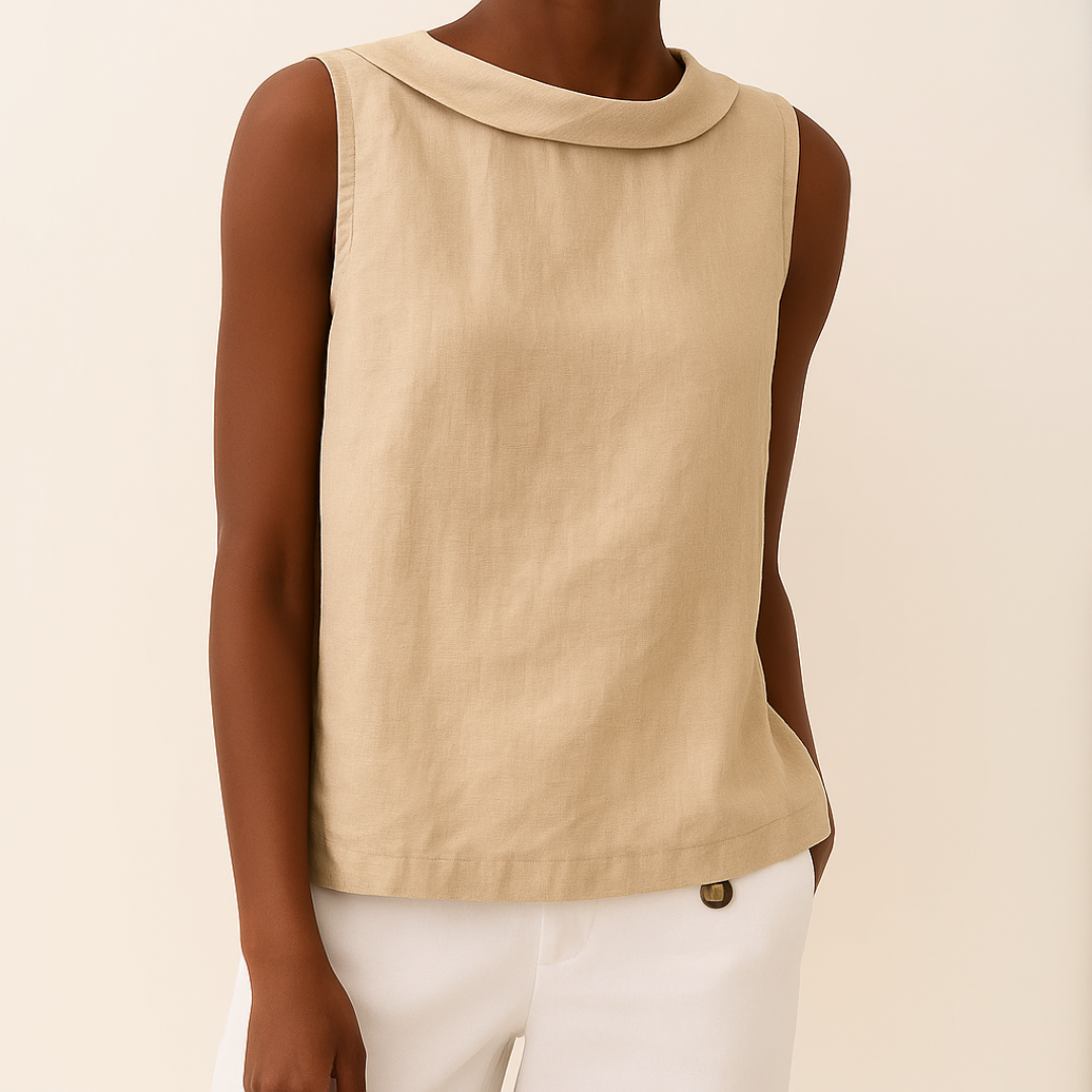 Women's Sleeveless Roll Collar Top with Relaxed Fit 3