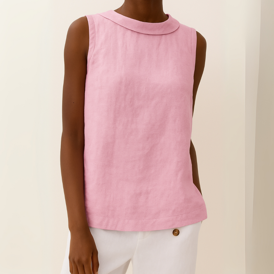 Women's Sleeveless Roll Collar Top with Relaxed Fit 7