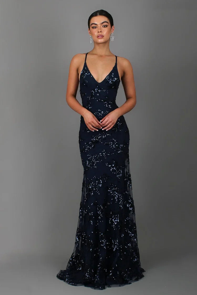 Women's Sleeveless Sequin Maxi Dress with V-Neck and Open Back 1