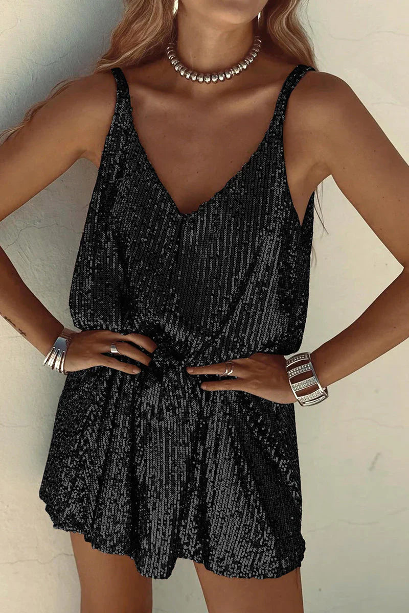 Women's Sleeveless Sequin Mini Dress with Round Neckline 10