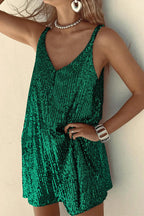 Women's Sleeveless Sequin Mini Dress with Round Neckline 11