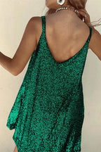 Women's Sleeveless Sequin Mini Dress with Round Neckline 13