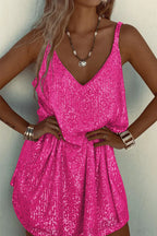 Women's Sleeveless Sequin Mini Dress with Round Neckline 14