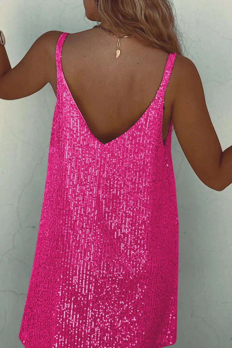 Women's Sleeveless Sequin Mini Dress with Round Neckline 15