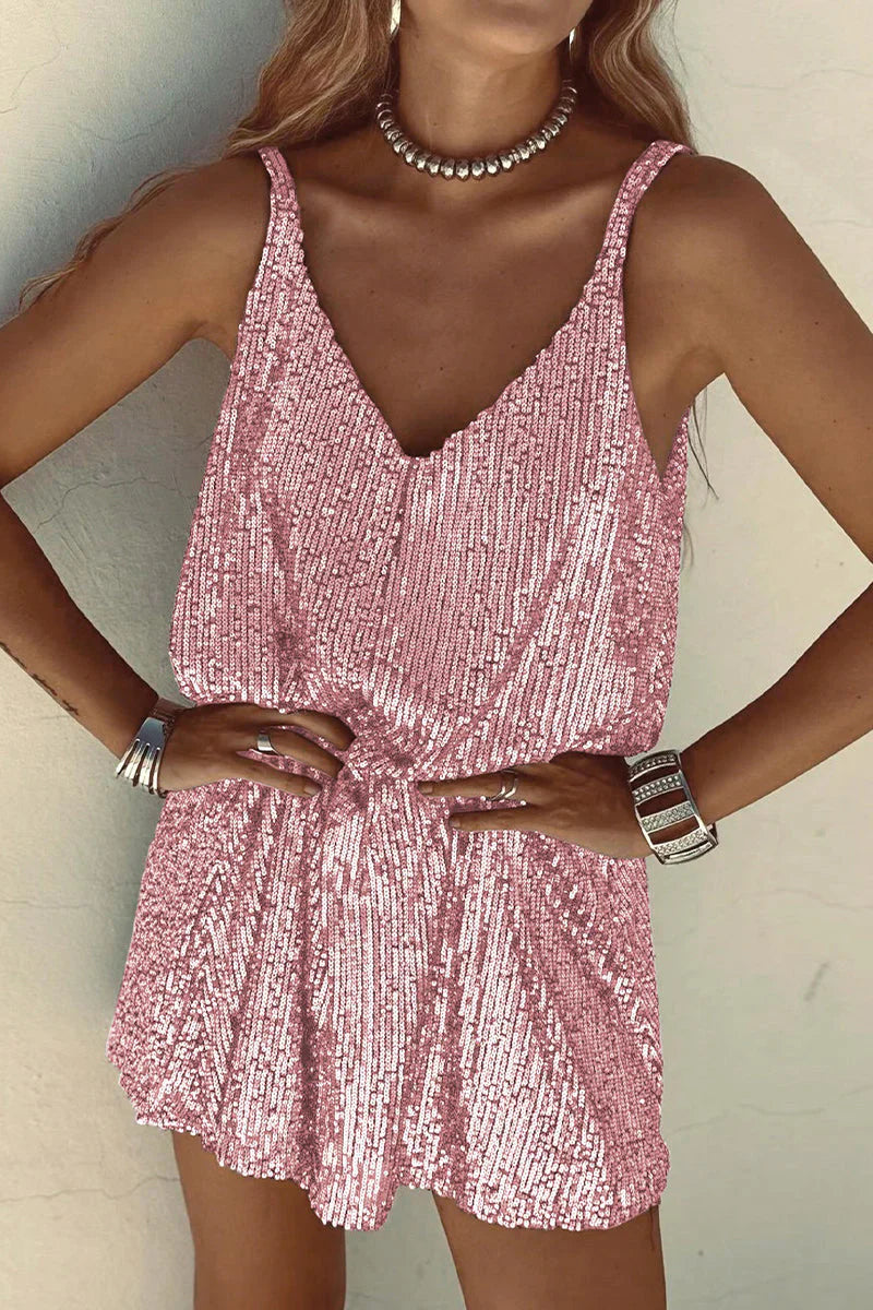 Women's Sleeveless Sequin Mini Dress with Round Neckline 17