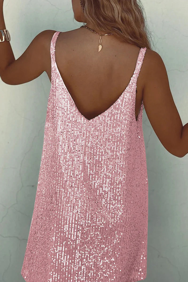 Women's Sleeveless Sequin Mini Dress with Round Neckline 19