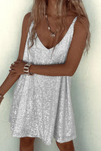 Women's Sleeveless Sequin Mini Dress with Round Neckline 5