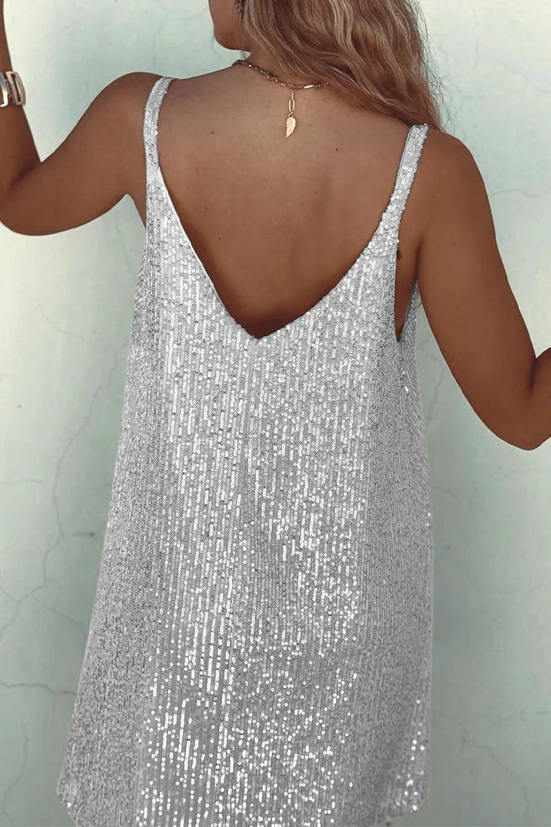Women's Sleeveless Sequin Mini Dress with Round Neckline 6