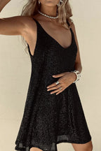 Women's Sleeveless Sequin Mini Dress with Round Neckline 7