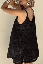 Women's Sleeveless Sequin Mini Dress with Round Neckline 9
