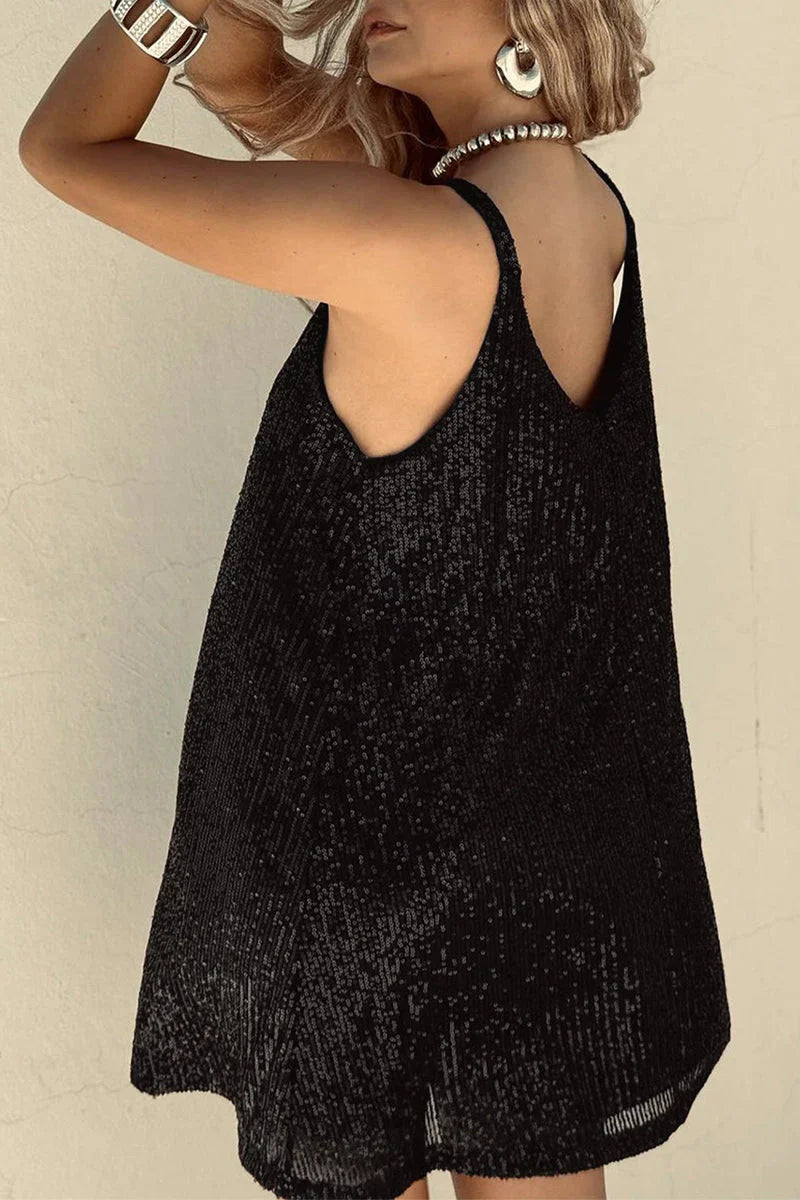 Women's Sleeveless Sequin Mini Dress with Round Neckline 9