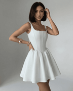 Women's Sleeveless Structured Corset Mini Dress with Square Neckline 1