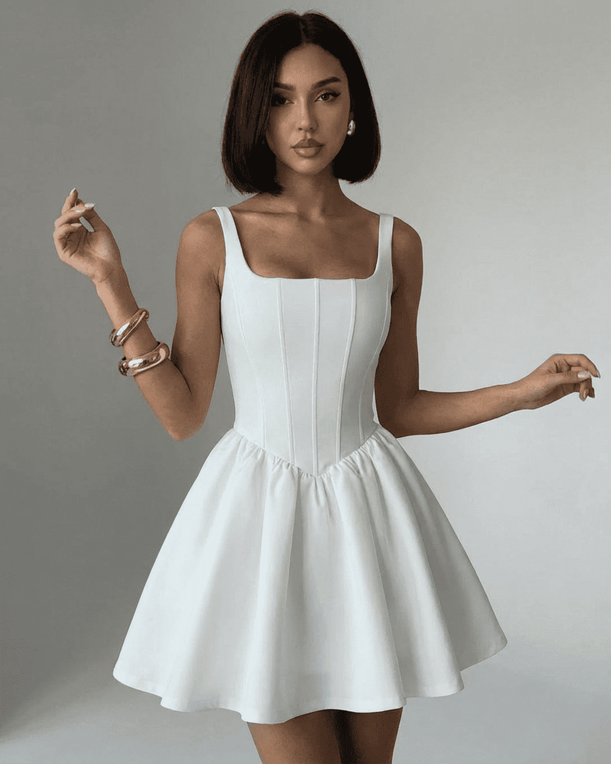 Women's Sleeveless Structured Corset Mini Dress with Square Neckline 2