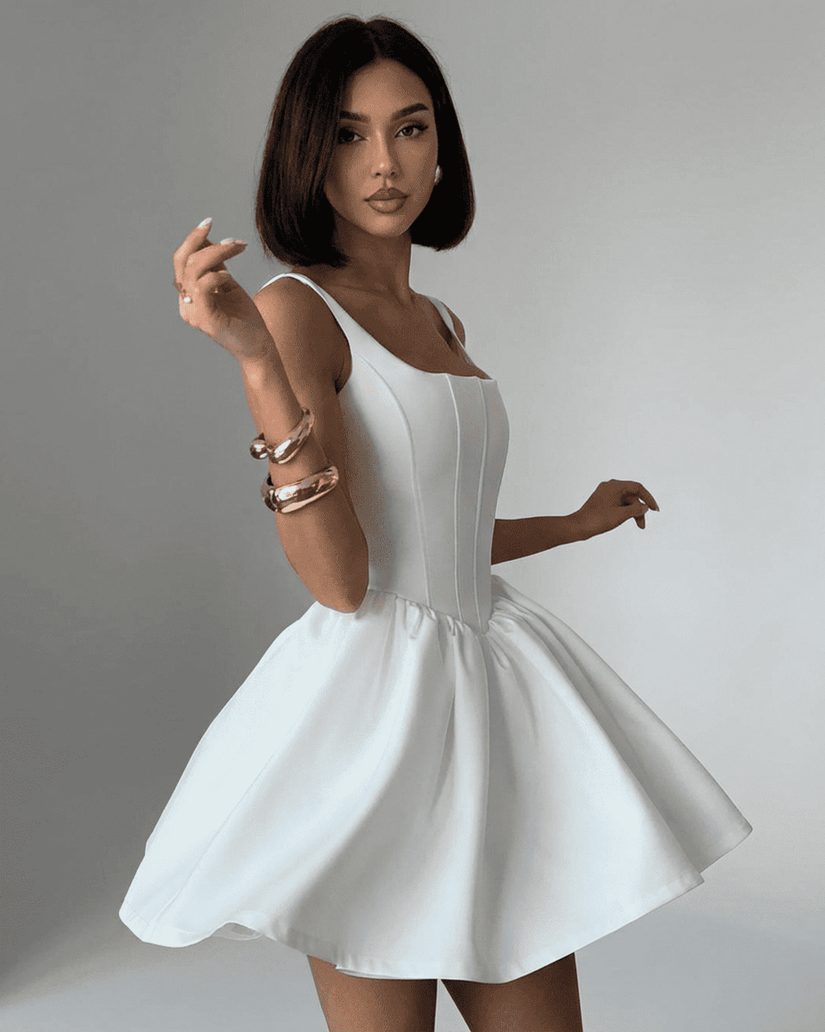 Women's Sleeveless Structured Corset Mini Dress with Square Neckline 3