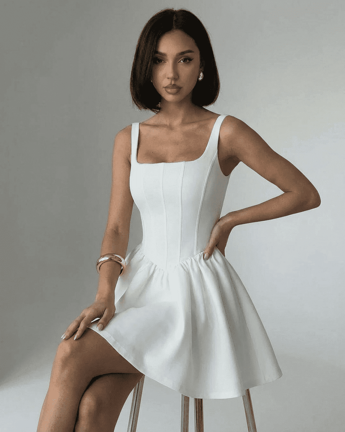 Women's Sleeveless Structured Corset Mini Dress with Square Neckline 4