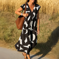 Women's Sleeveless V-Neck A-Line Midi Dress with Abstract Print 2