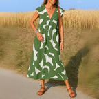 Women's Sleeveless V-Neck A-Line Midi Dress with Abstract Print 3