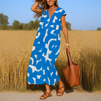 Women's Sleeveless V-Neck A-Line Midi Dress with Abstract Print 4