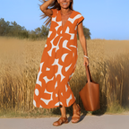 Women's Sleeveless V-Neck A-Line Midi Dress with Abstract Print 6