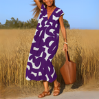 Women's Sleeveless V-Neck A-Line Midi Dress with Abstract Print 7