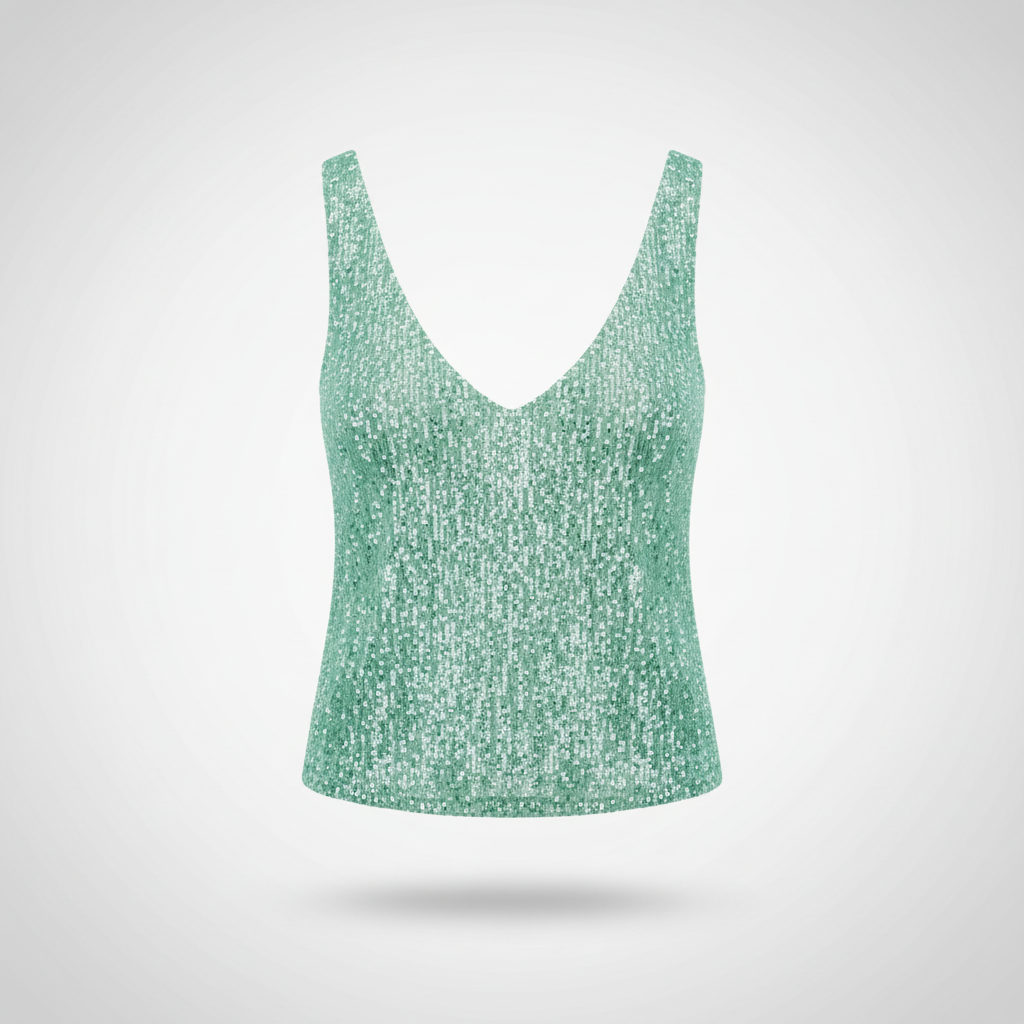 Women's Sleeveless V-Neck Sequin Top Hip Length 1