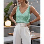 Women's Sleeveless V-Neck Sequin Top Hip Length 2