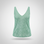 Women's Sleeveless V-Neck Sequin Top Hip Length 3