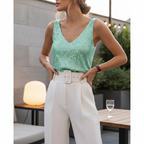 Women's Sleeveless V-Neck Sequin Top Hip Length 4