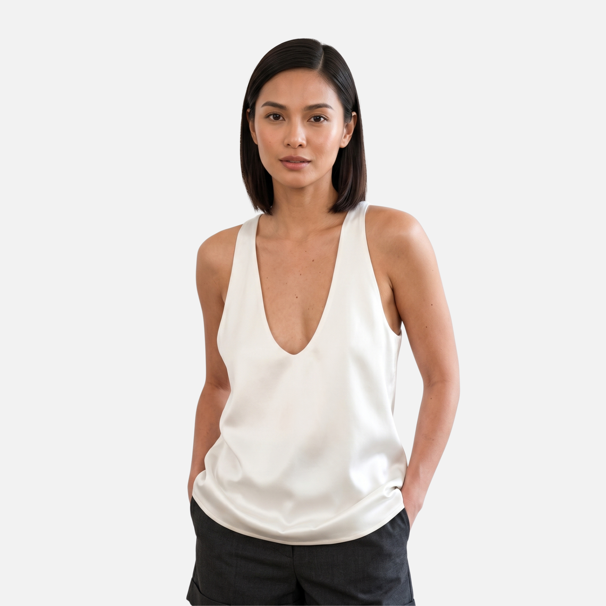 Women's Sleeveless V-Neck Tank Top with Satin Finish 1