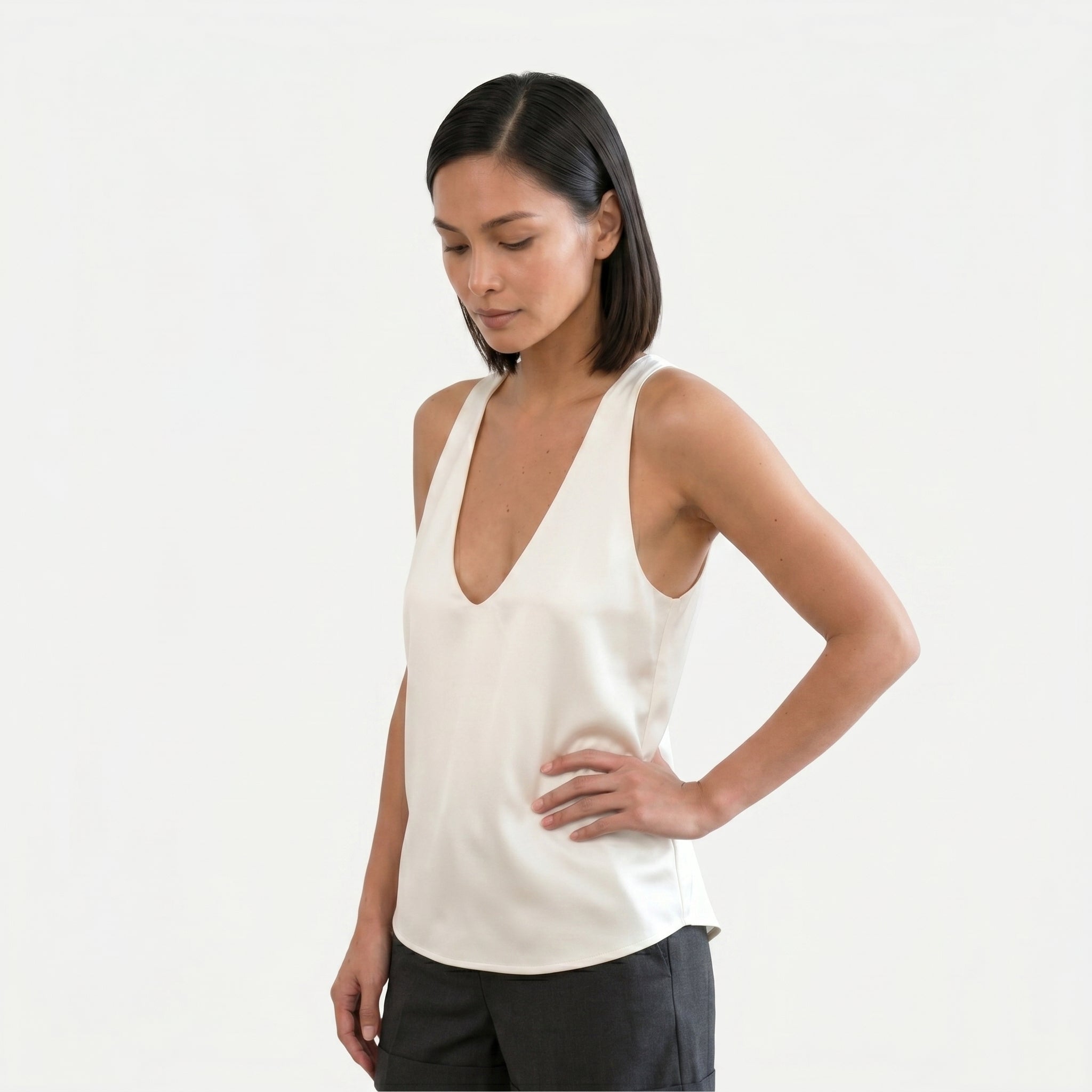 Women's Sleeveless V-Neck Tank Top with Satin Finish 2