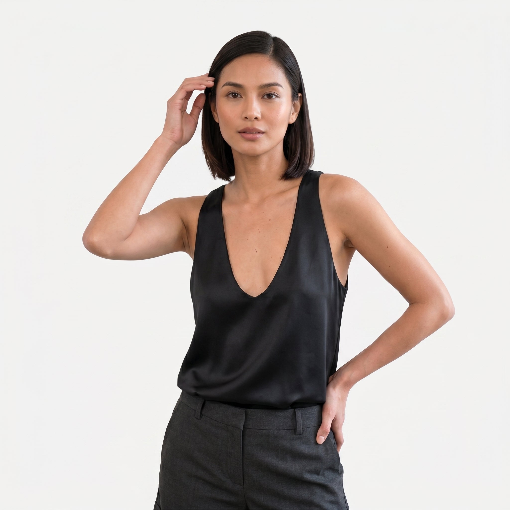 Women's Sleeveless V-Neck Tank Top with Satin Finish 4