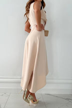 Women's Sleeveless V-Neck Wrap Dress with Asymmetric Hem 2