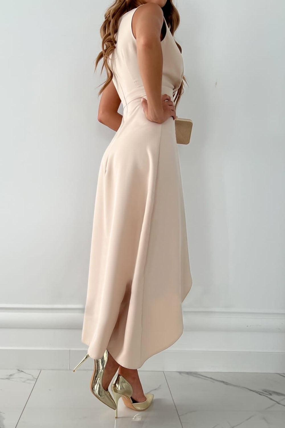 Women's Sleeveless V-Neck Wrap Dress with Asymmetric Hem 2