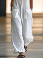Women's Sleeveless Wide Leg Jumpsuit with Button Front and Side Pockets 3