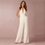 Women's Sleeveless Wide-Leg Jumpsuit with Deep V-Neck 1