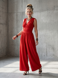 Women's Sleeveless Wide-Leg Jumpsuit with Deep V-Neck 1