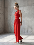Women's Sleeveless Wide-Leg Jumpsuit with Deep V-Neck 2