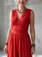 Women's Sleeveless Wide-Leg Jumpsuit with Deep V-Neck 3