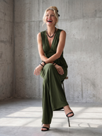 Women's Sleeveless Wide-Leg Jumpsuit with Deep V-Neck 6