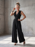 Women's Sleeveless Wide-Leg Jumpsuit with Deep V-Neck 7
